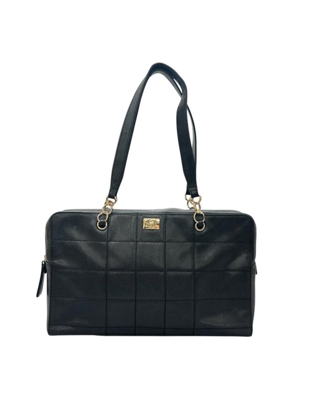 Chanel Choco Bar Tote Bag Leather Black
